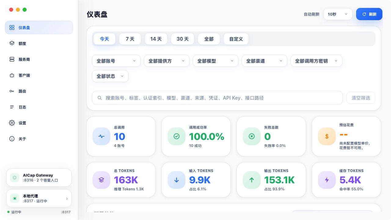 AICap · AI 编程容量管理实际界面